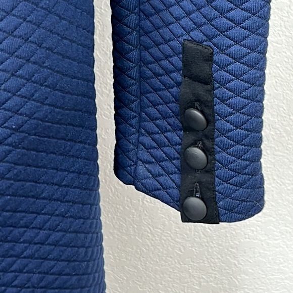 Sezane Quilted Long Line Jacket Navy with Black Leather Trim Size Medium - Picture 7 of 15